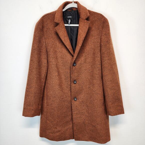 Alfani Wool Blend Topcoat Overcoat Long Coat Mens Size Medium Brown Dapper Gent - Picture 1 of 14